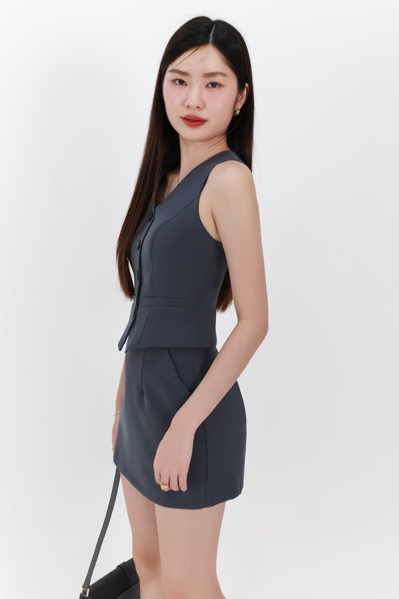 Cassandra Co-ord Vest Top in Gunmetal