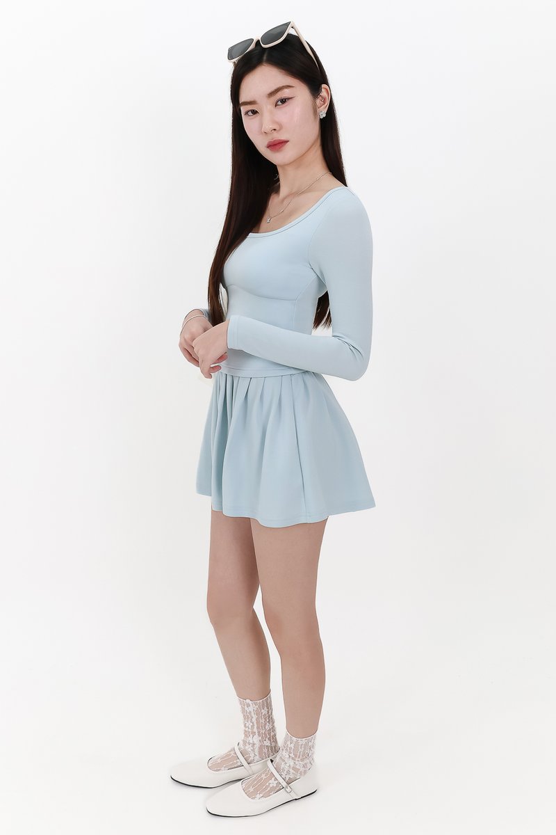 Carina Co-ord Sleeved Top in Light Blue
