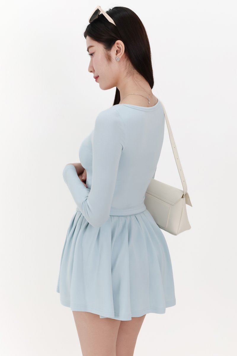 Carina Co-ord Sleeved Top in Light Blue