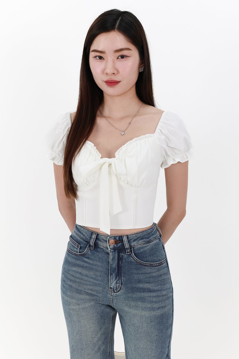 Reline Ribbon Sleeve Top in White