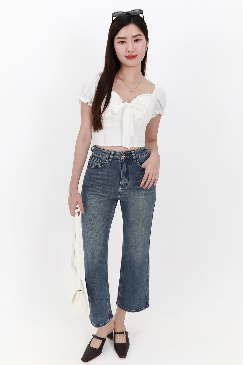 Reline Ribbon Sleeve Top in White