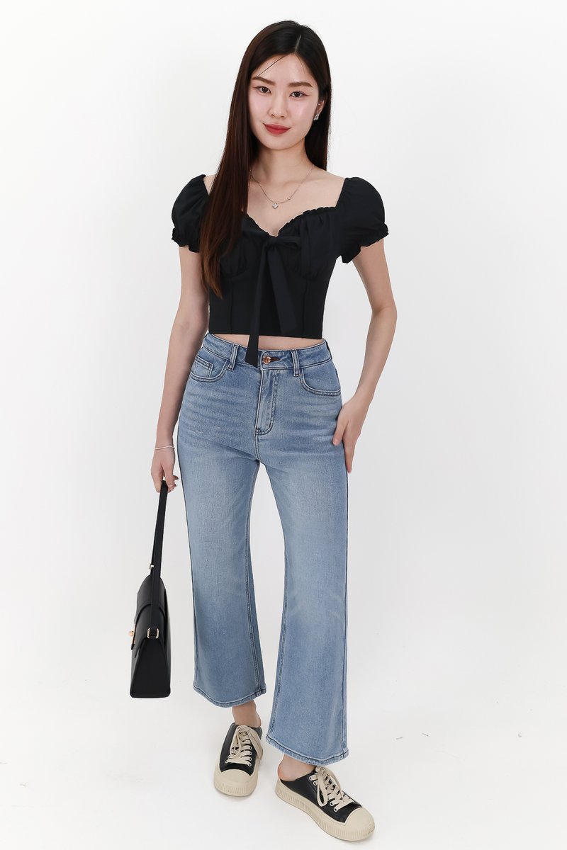 Reline Ribbon Sleeve Top in Black