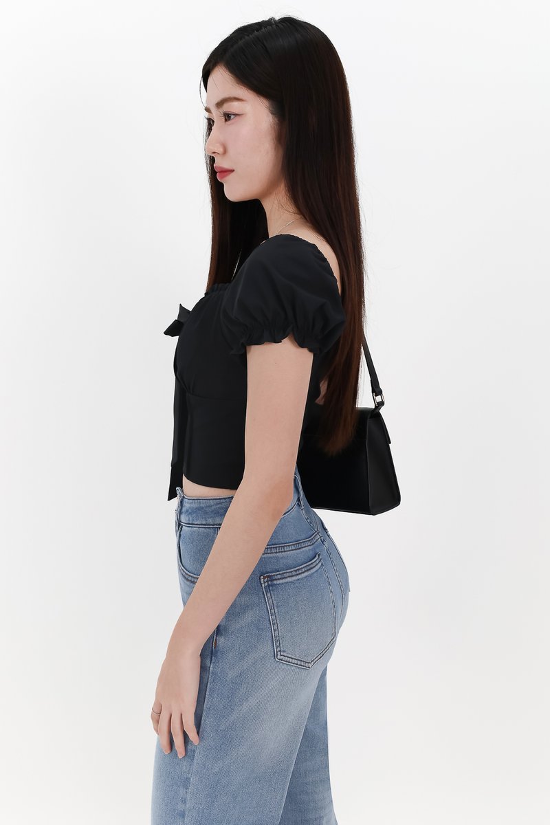 Reline Ribbon Sleeve Top in Black