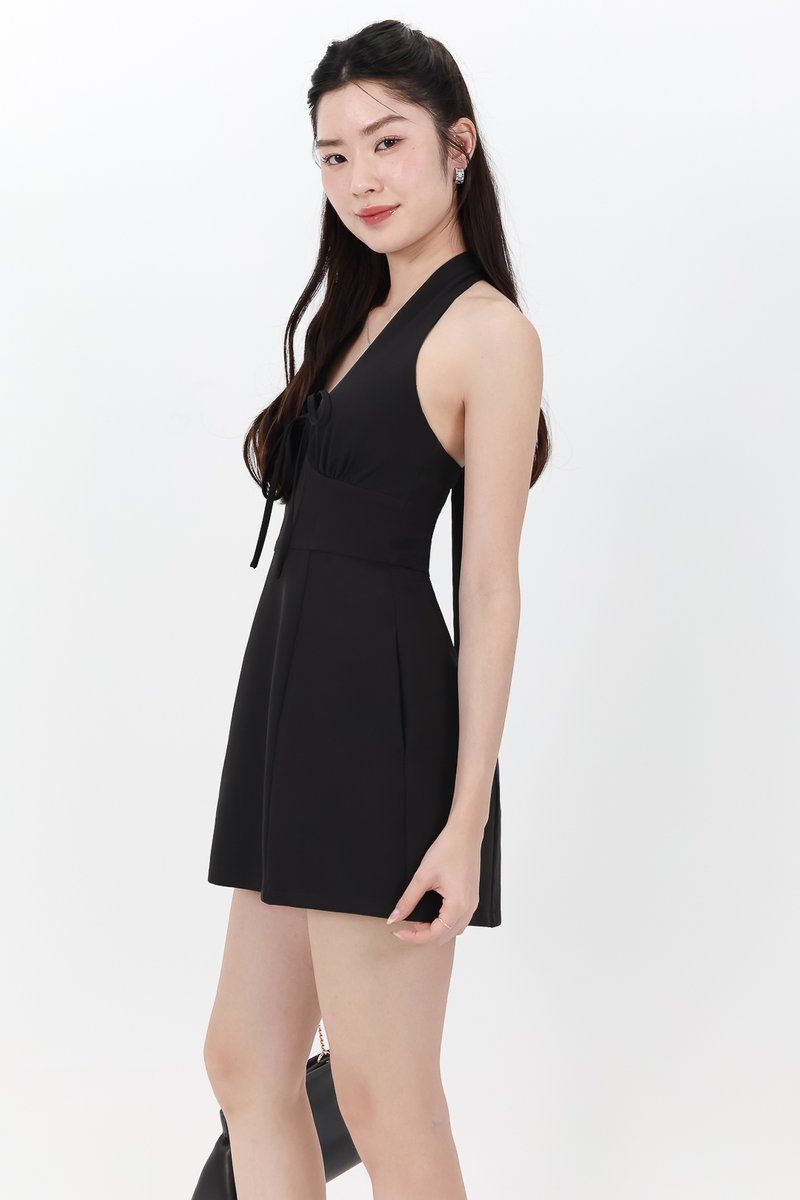 Treasure Tie Romper Dress in Black