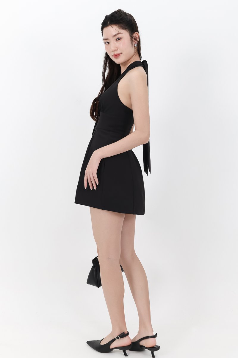 Treasure Tie Romper Dress in Black