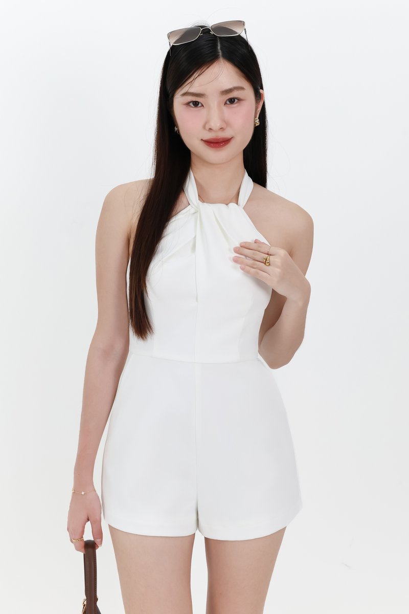 Hedy Halter Tie Romper in White