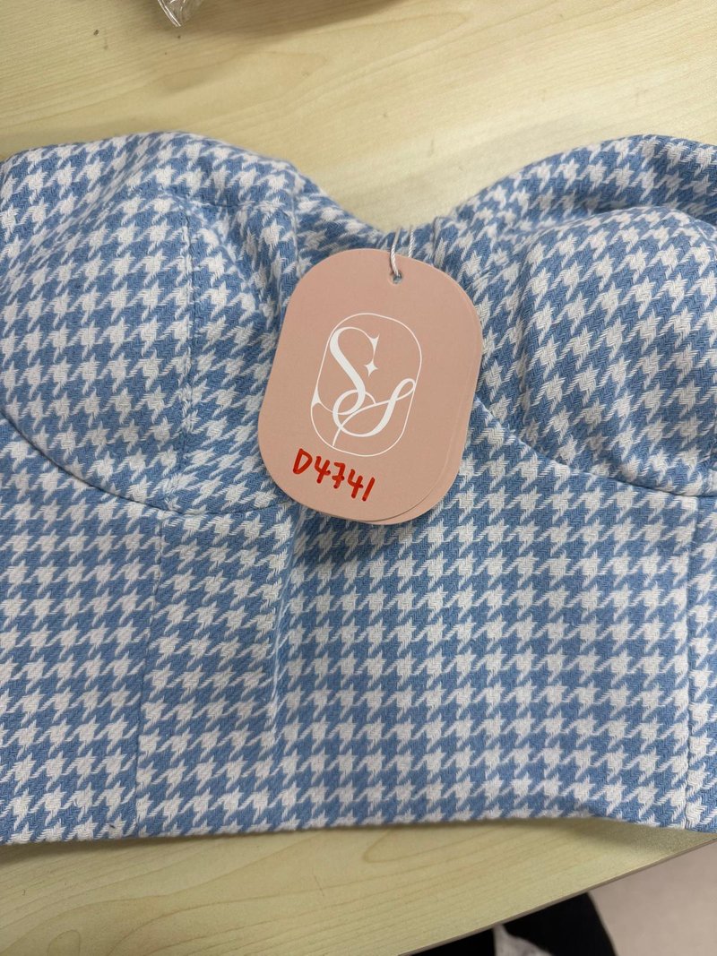 DEFECT | Henley Houndstooth Co-ord Top in Light Blue in M DEFECT | Henley Houndstooth Co-ord Top in Light Blue in M