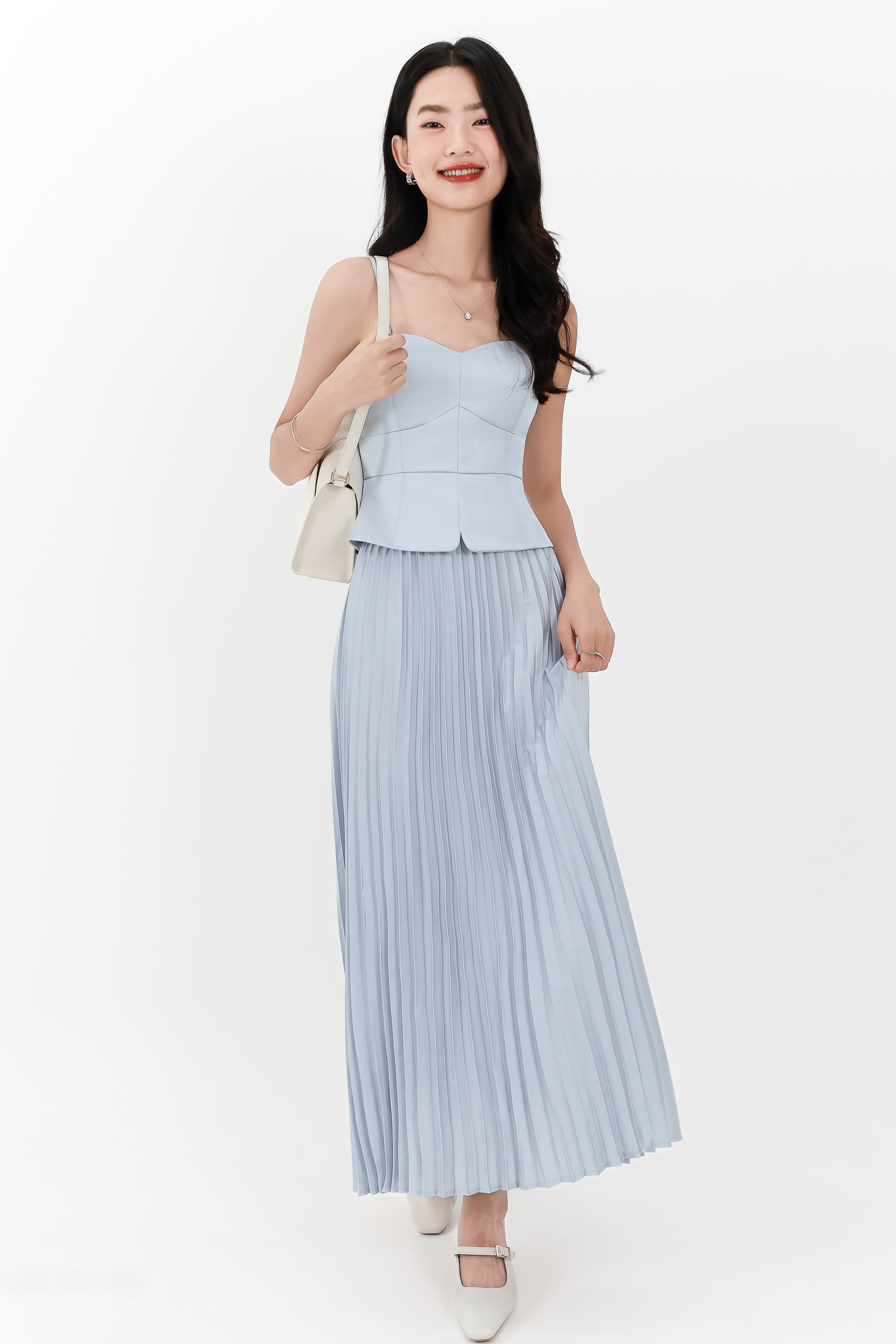 Cecelia Co-ord Pleated Skirt in Light Blue ( Petite Length ) | The