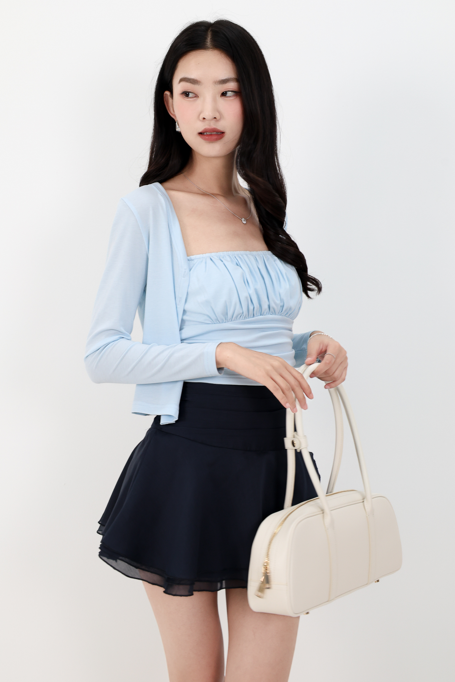 Chaerin Cardigan Top Set in Blue