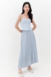 Cecelia Co-ord Pleated Skirt in Light Blue ( Petite Length )