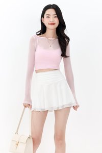 DEFECT | Mia Mesh Overlay Sleeved Top in Light Cool Pink in S