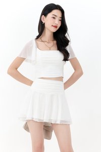 Mila Mesh Flutter Top in White