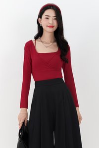 Lara Layered Sleeved Top in Cherry Red