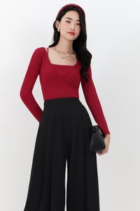Lara Layered Sleeved Top in Cherry Red