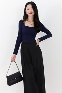 Lara Layered Sleeved Top in Navy