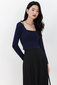 Lara Layered Sleeved Top in Navy