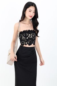 RESTOCKS | Corey Crochet Top in Black x Nude