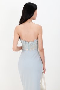 Corey Crochet Top in Blue x Nude