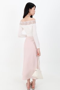 Odenne Overlap Ruched Midi Skirt in Pastel Pink ( Petite Length )