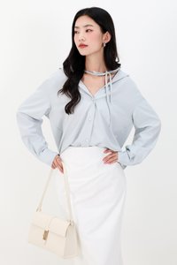 RESTOCKS | Tasha Textured Tie Shirt in Light Blue