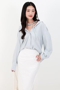 RESTOCKS | Tasha Textured Tie Shirt in Light Blue