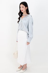 Odenne Overlap Ruched Midi Skirt in White ( Petite Length )