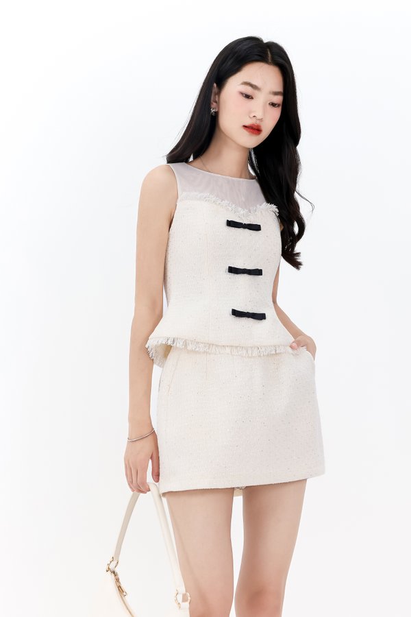 Trenita Tweed Co-ord Set in Cream White