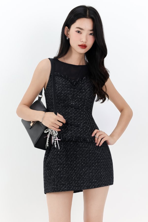 Trenita Tweed Mesh Co-ord Top in Black
