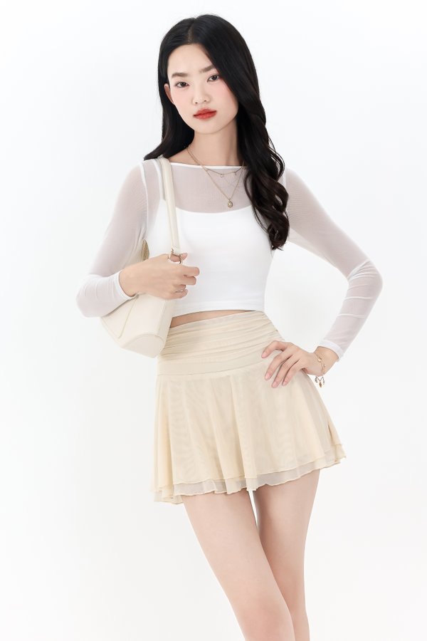 Mia Mesh Overlay Sleeved Top in White