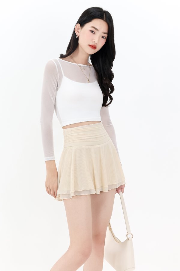 BACKORDER | Mia Mesh Overlay Sleeved Top in White