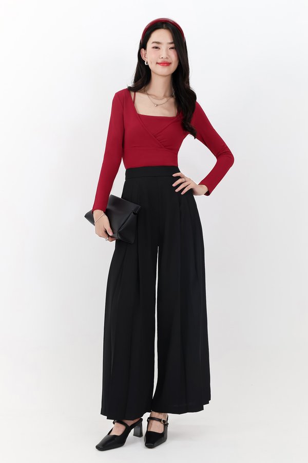 Pixa Pleated Highwaist Pants in Black ( Regular Length )