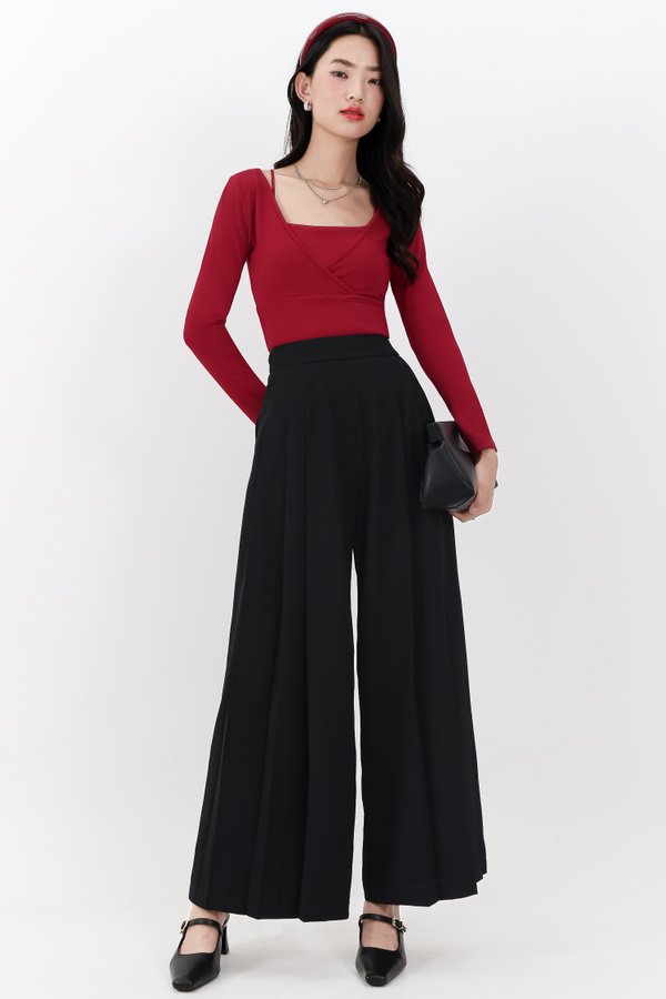 Pixa Pleated Highwaist Pants in Black ( Regular Length )