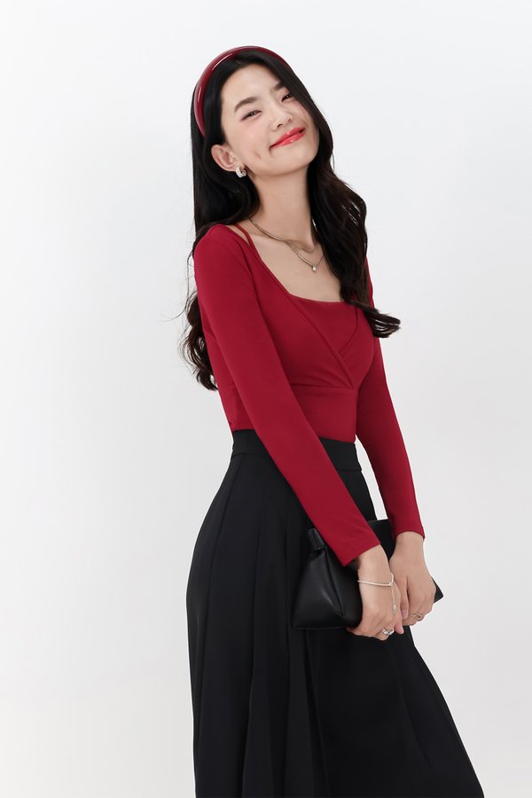 Lara Layered Sleeved Top in Cherry Red