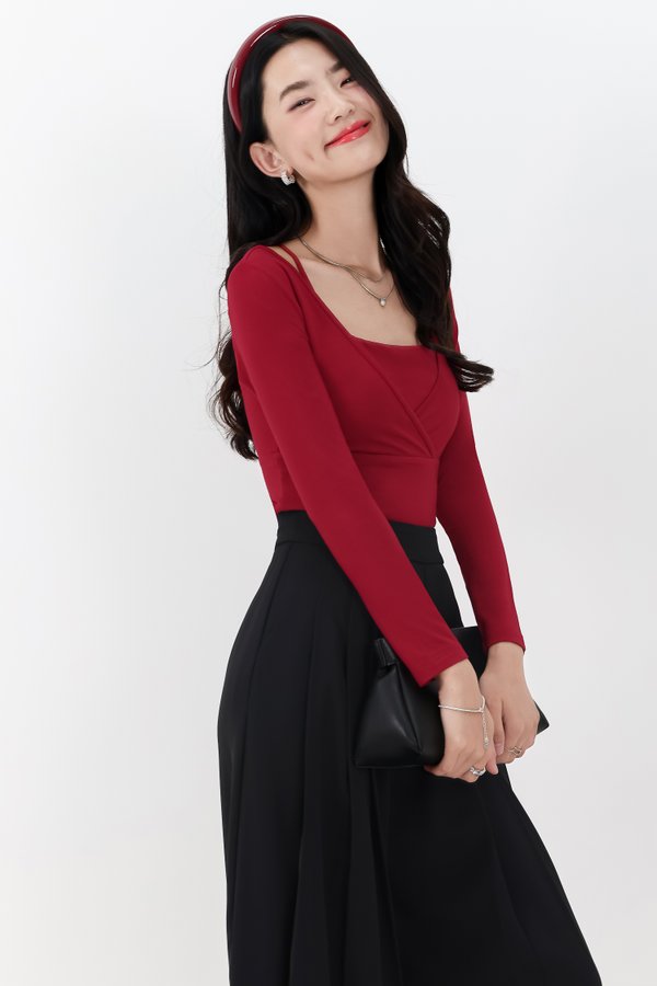 Lara Layered Sleeved Top in Cherry Red