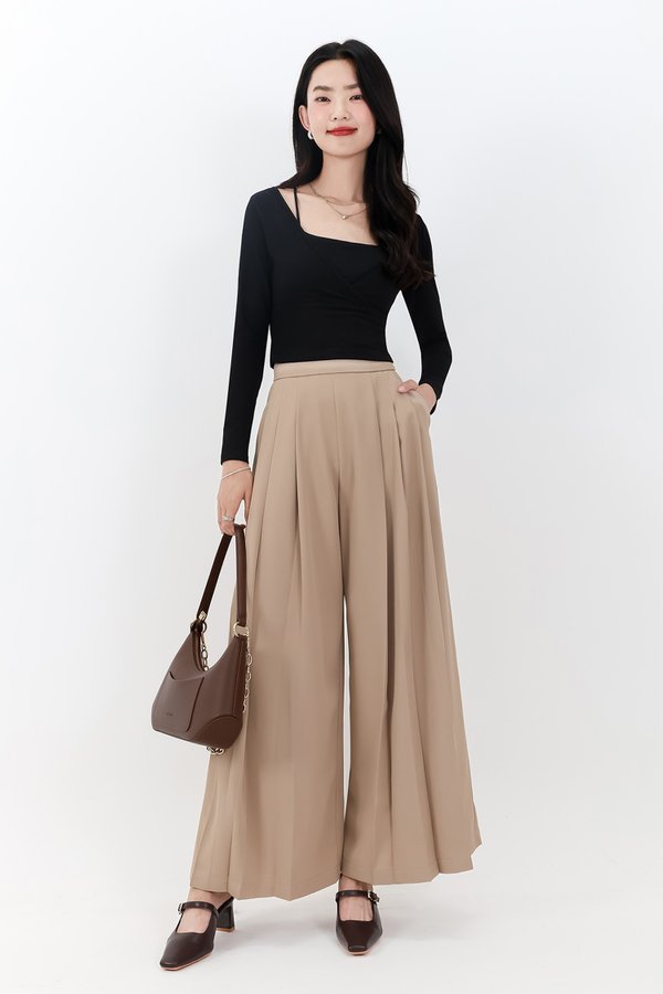 Pixa Pleated Highwaist Pants in Light Brown ( Regular Length )