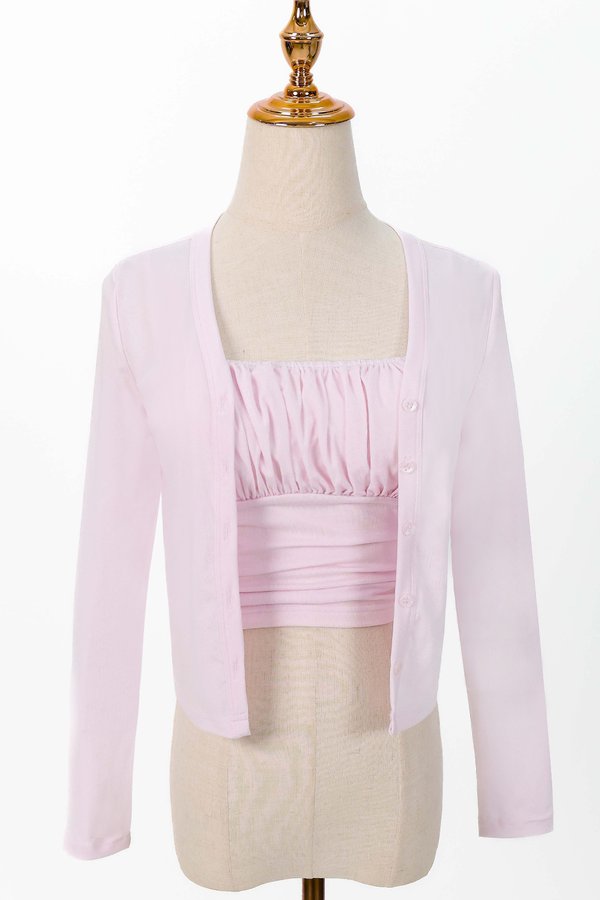 Chaerin Cardigan Top Set in Pale Lilac Pink