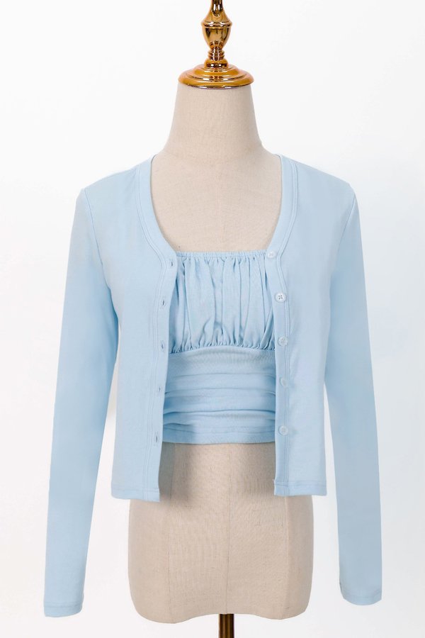 Chaerin Cardigan Top Set in Light Blue