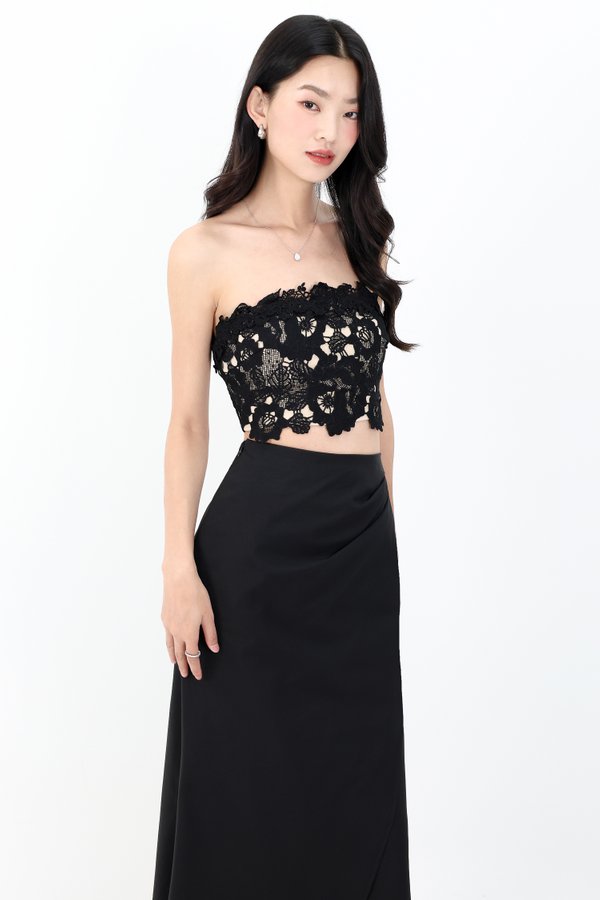 Corey Crochet Top in Black x Nude