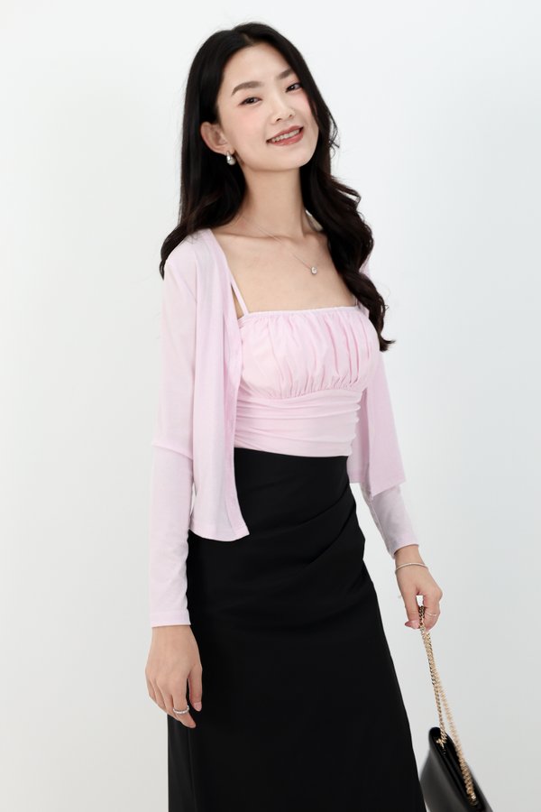 Chaerin Cardigan Top Set in Pale Lilac Pink