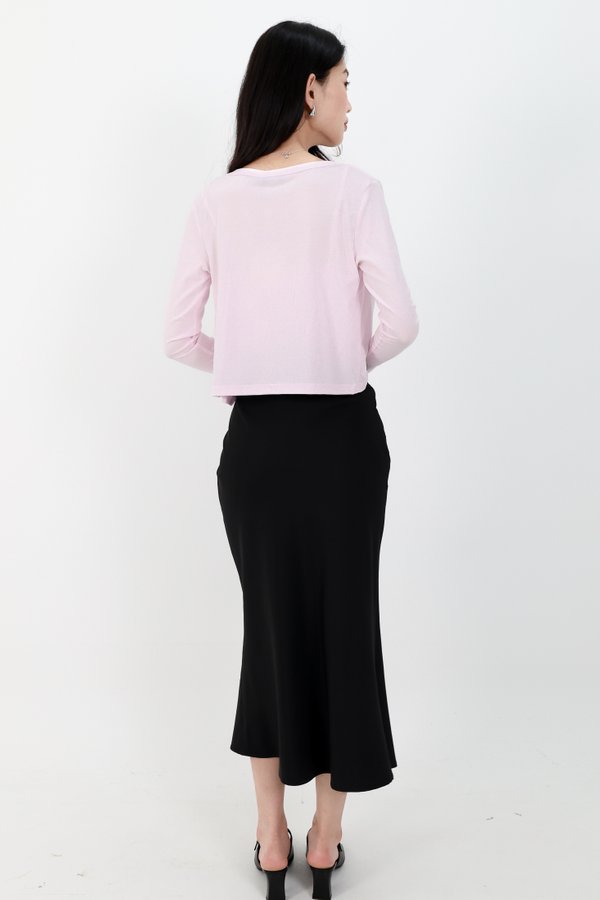 Odenne Overlap Ruched Midi Skirt in Black ( Petite Length )