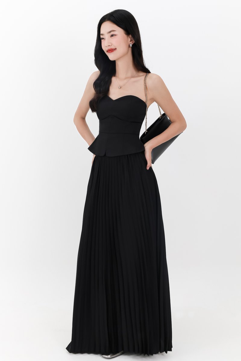 Cecelia Co-ord Pleated Skirt in Black ( Regular Length )