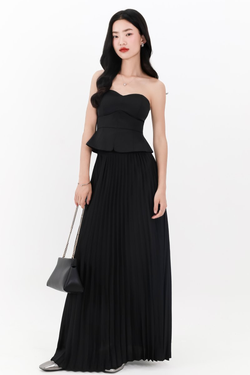 Cecelia Co-ord Pleated Skirt in Black ( Regular Length )