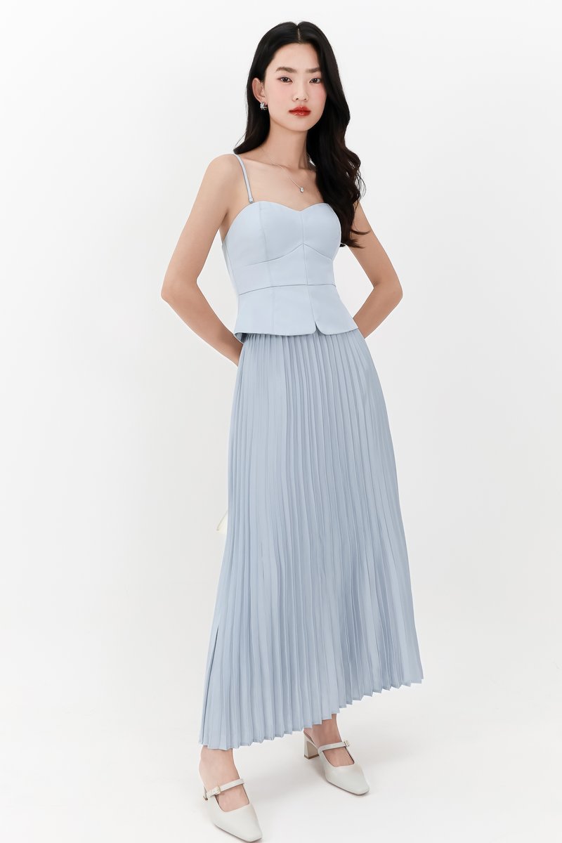 Cecelia Co-ord Pleated Skirt in Light Blue ( Petite Length )