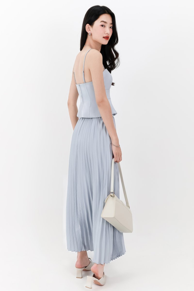 Cecelia Co-ord Pleated Skirt in Light Blue ( Petite Length )