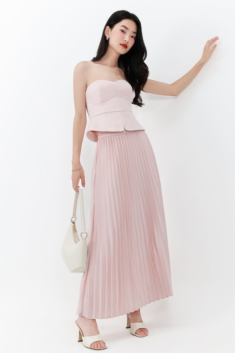 Cecelia Co-ord Pleated Skirt in Pastel Pink ( Petite Length )