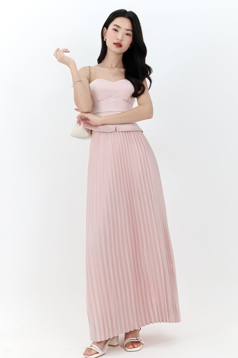 Cecelia Co-ord Pleated Skirt in Pastel Pink ( Regular Length )