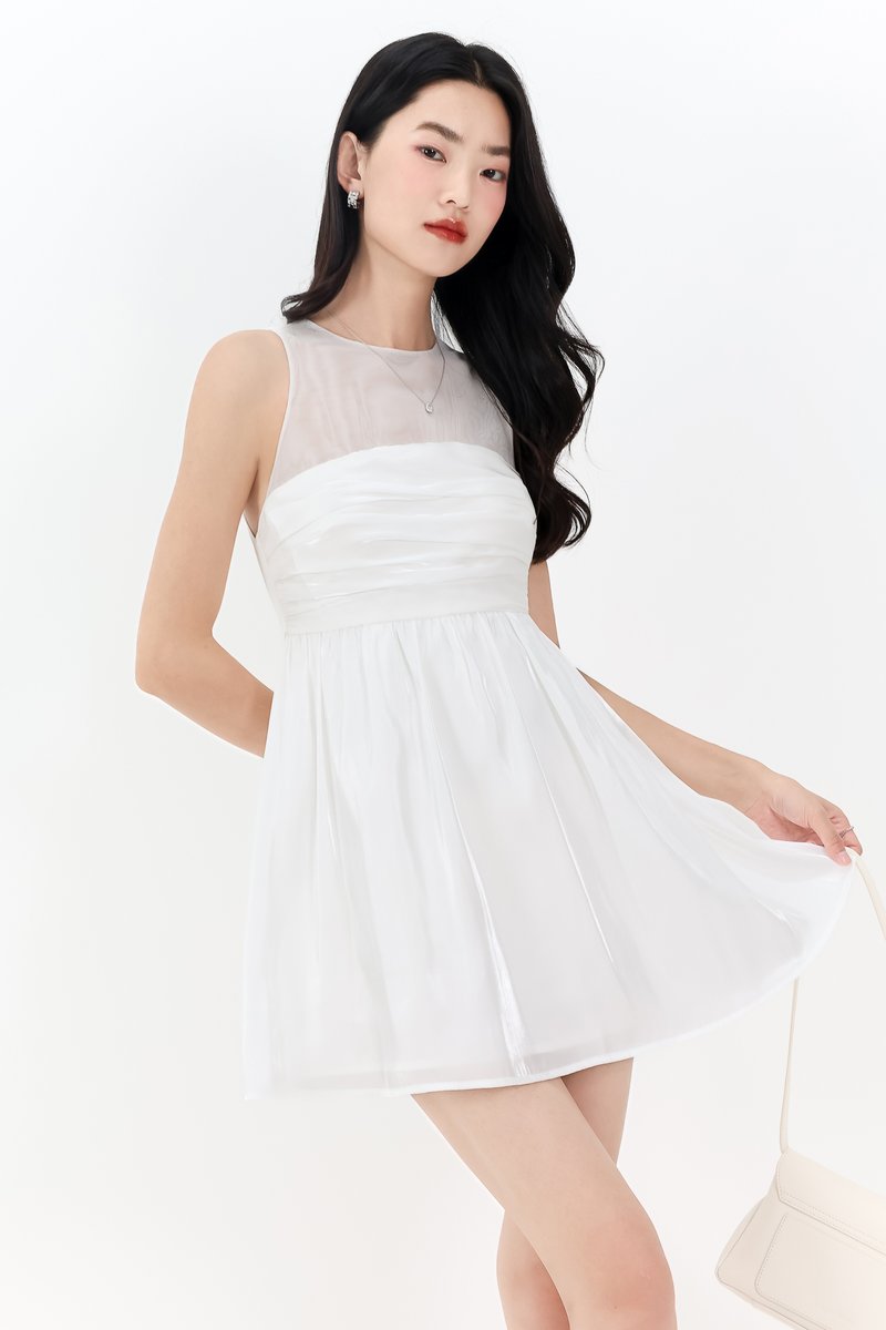 Ourelia Organza Romper Dress in White