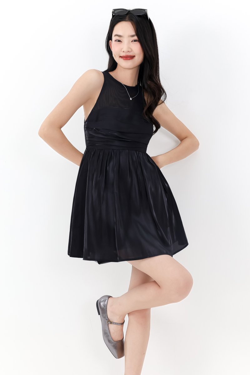 Ourelia Organza Romper Dress in Black