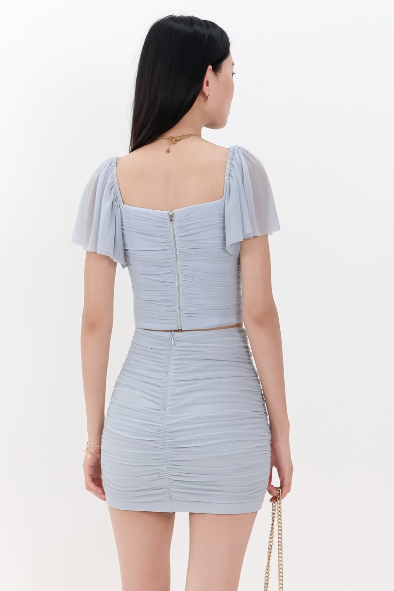 Morgan Mesh Ruched Skorts in Light Grey Blue