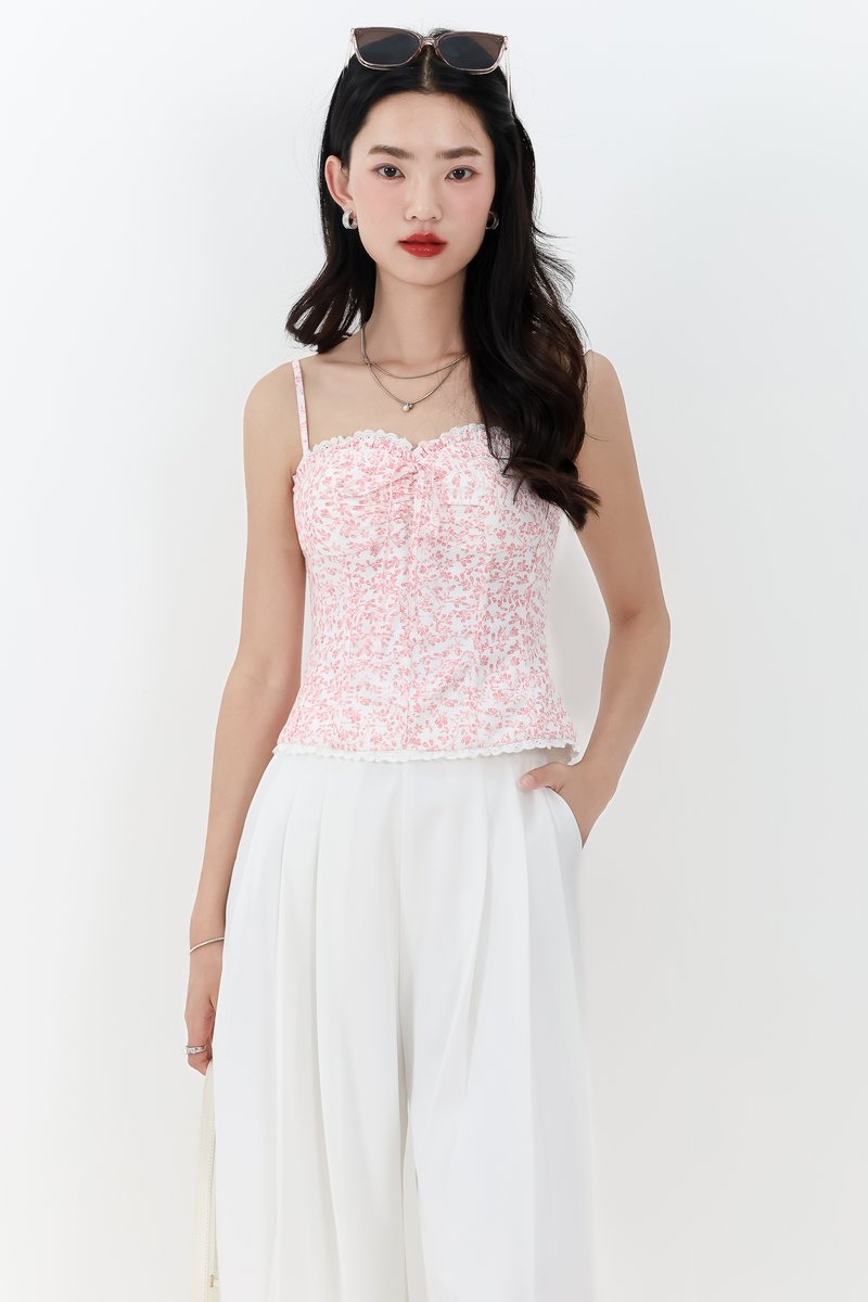Fiona Floral Bustier Top in Red Florals